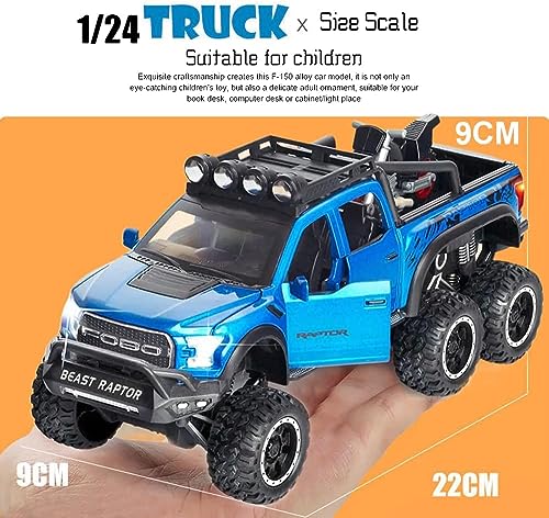 Image of ARNIYAVALA Toy Pickup Trucks for Boys F150 Raptor Diecast Metal Model Car with Sound&Light for Kids Age 3 Year&Up Blue