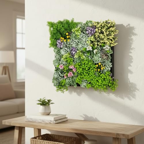 Vandue Modern Home 20' Square Vertical Hanging Artificial Succulent Wall Art - Wall Mount 3D Garden Greenery - Indoor/Outdoor Faux Plant Art Decor (Jubilant)