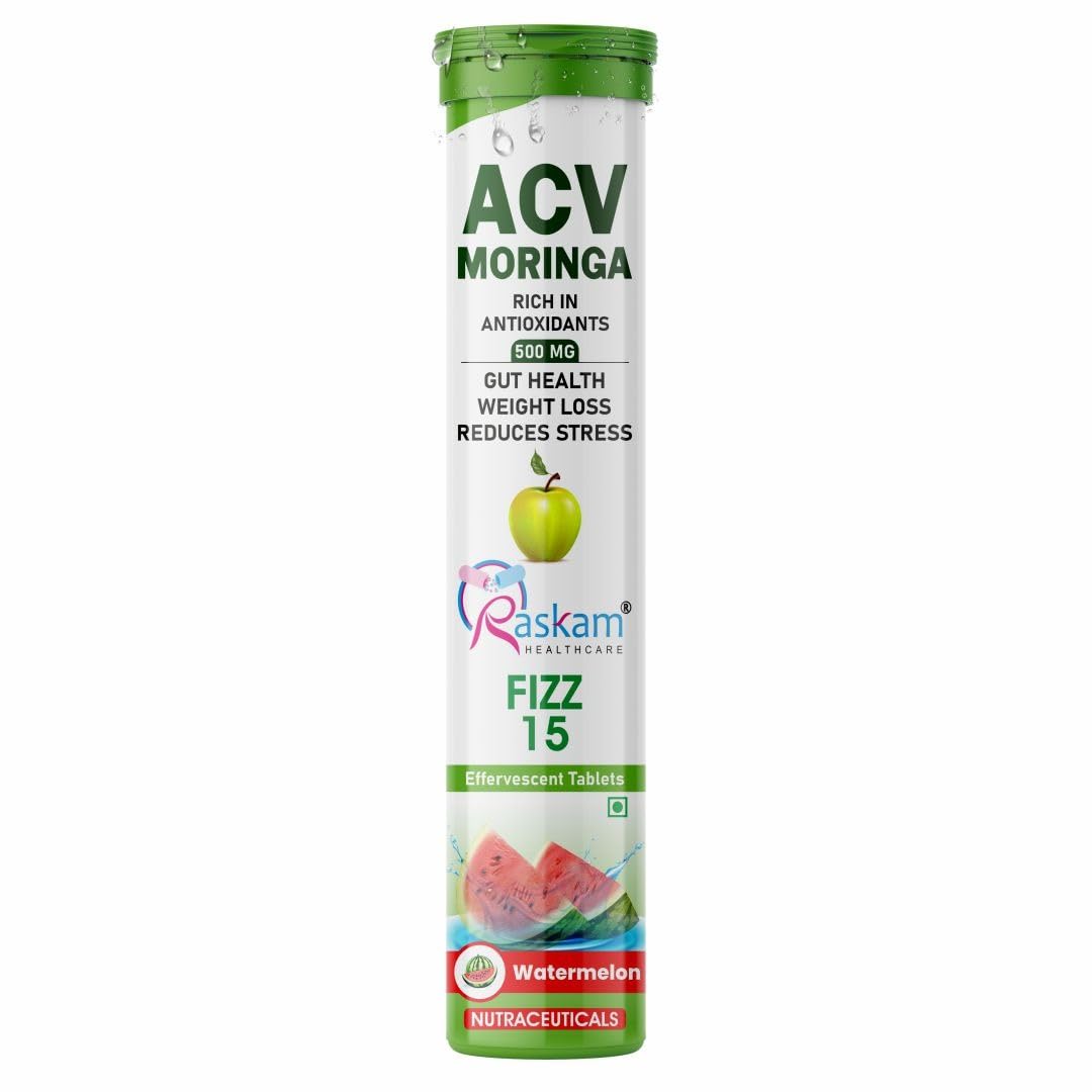 ACV Moringa 15 Effervescent Tablets 500mg Apple Cider Vinegar With No Added Sugar For Gut Health | Immunity Booster | Weight Loss | (Pack of 1, Refreshing Watermelon Flavour)-image-9