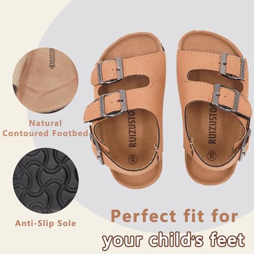 Image of Kid Sandals Boys Girls Comfort Cork Footbed Summer Slides Sandals Toddler Adjustable Buckle Slip-On Sandal Open Toes Casual Flat for Little Kid /Big Kid