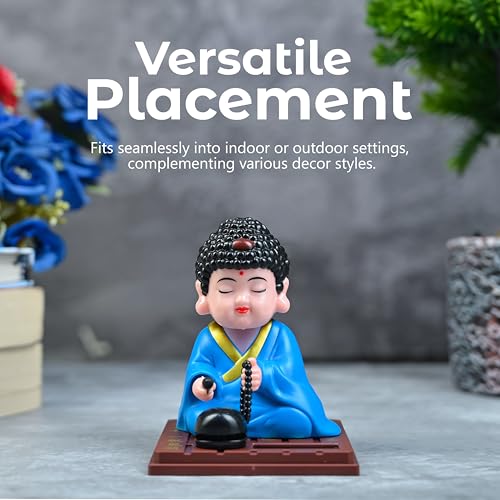 Image of ZAICUS Solar-Powered Moving Head Buddha Statue - Car Dashboard, Home & Office - Buddha Statue with Moving Head - Feng Shui Ornament for Peace, Positivity & Good Luck Gift