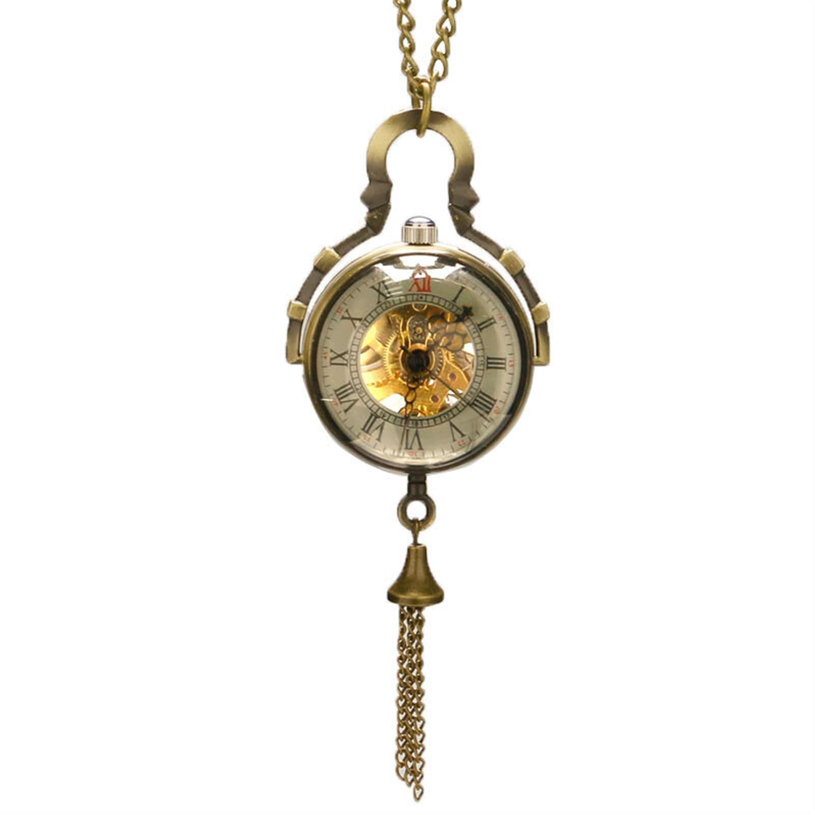 WMDSYGD Steampunk Transparent Glass Ball Mechanical Pendant Pocket Watch Chain Graduation Gifts