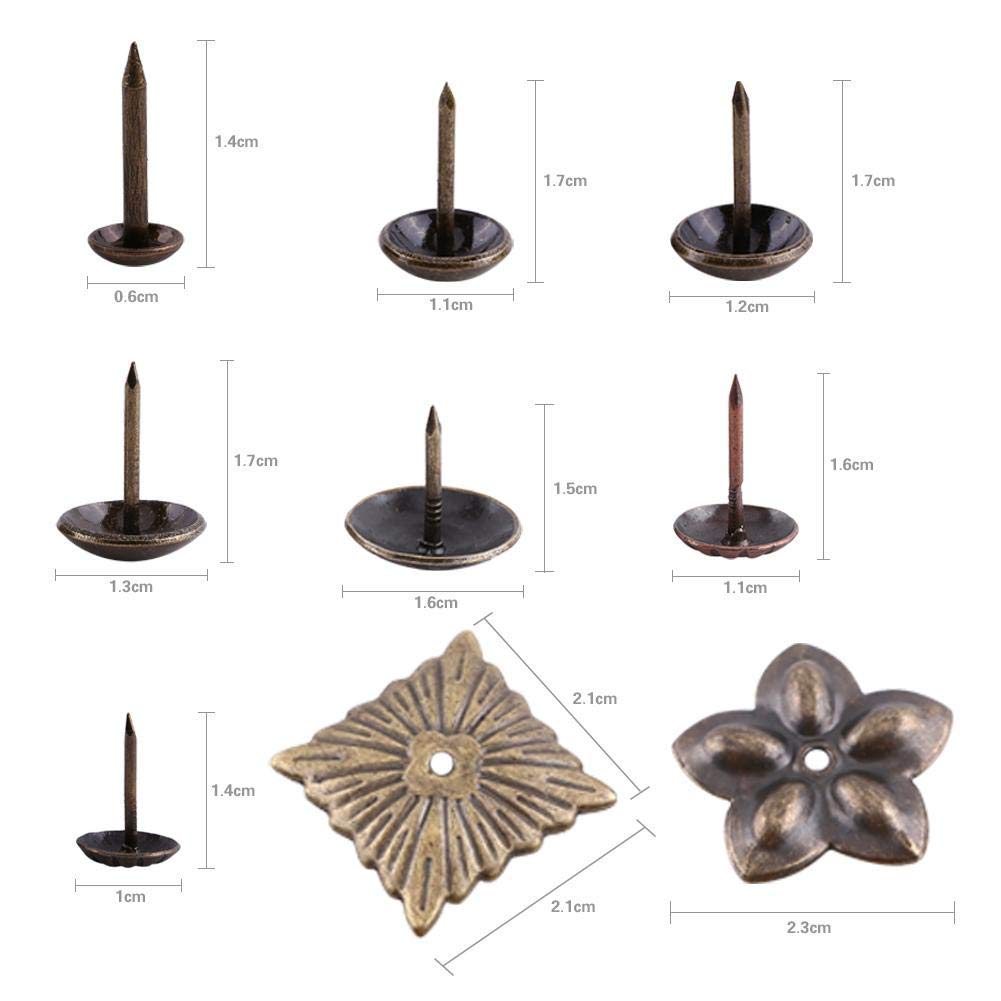 100-Pack Antique Brass Upholstery Tacks – Furniture Nails For Sofas, Crafts, Drums & More, 23mm Plum Nail Style, Iron With Vintage Finish