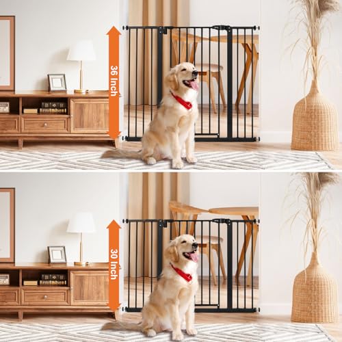Image of keny 36 inch Extra Tall Baby Gate for Stairs, 29-42.5 inch Wide Auto Close Dog Gate | Pressure Mounted Easy Walk Through Pet Gate for Doorways, Durable Safety Stair Gate, Black