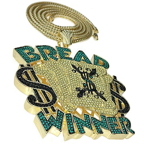 Bling Cartel Huge Bread Winner Pendant Chain Iced Custom Style Cash Money Charm 14k Gold Plated Franco Hip Hop Necklace 36" Inch
