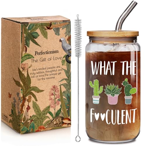 Funny Plant Lover Gifts for Women Gardener Glass Cups with Lids and Straws 16OZ Housewarming Plant Lady Mom Gifts, Succulent Cactus Plants Gift for Bestie Friend, Plants Gardening Gift for Her