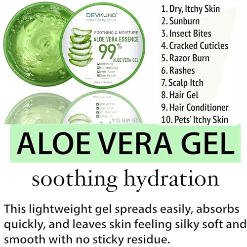 Image of Devkund Aloe Vera Gel | With Pure Aloe Vera | Gel for Face, Hair, Skin Moisturizer | Hydrates and Soothes | With Vitamin E and No Paraben | 400G