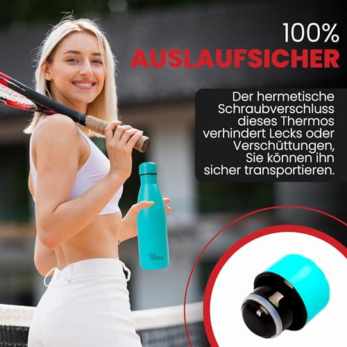 Otto Koning Edelstahl Trinkflasche Doppelwandige Vakuumisolierte Thermoskanne. Hält kalte Getränke 24 Stunden und heiße Getränke 12 Stunden. Auslaufsichere Thermosflasche BPA-frei
