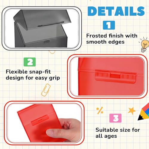 Image of Clabby 4 Pcs Clear Plastic Crayon Boxes Hold 24 Count, Red,Dark Gray