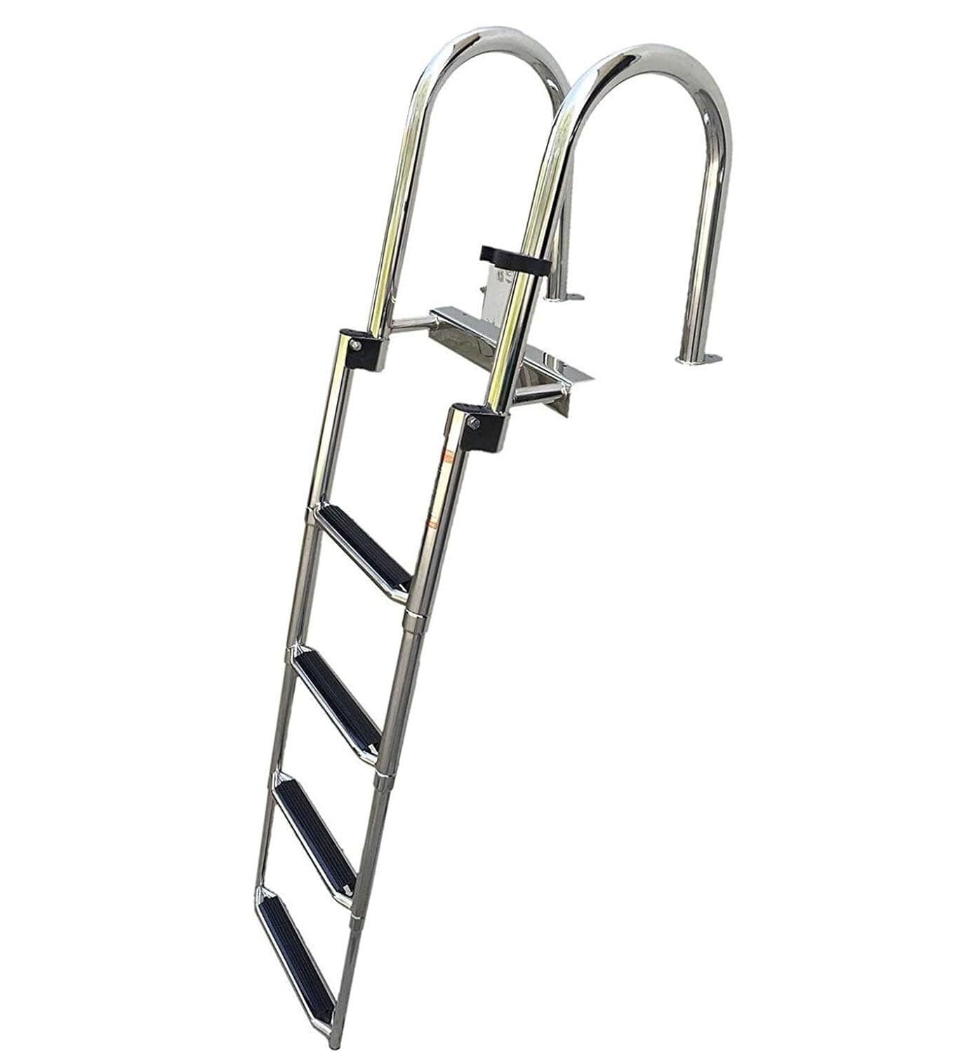 Folding Boat Ladder,4 Step Removable Marine Retractable Boarding Rear Entry Mount, with Extra Large Handrails &amp; Wide Steps