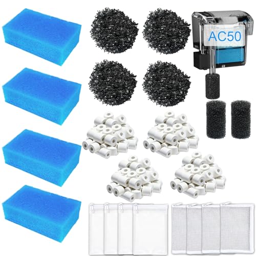 Image of 4-Set Complete 3-Stage Filter Media Kit Replacement for Fluval AC50 /Aquaclear 50 Power Filter - Includes Foam, Biomax & Carbon for Freshwater & Saltwater Aquariums & Fish Tanks
