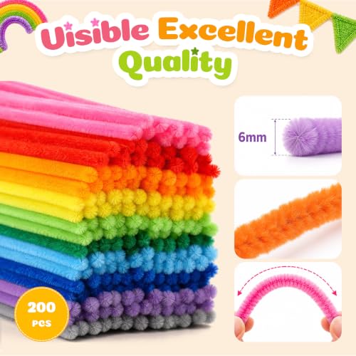 Image of Caydo 200PCS Thick Pipe Cleaners Craft, 20 Colors Chenille Stems | for Arts and Crafts Projects, Fuzzy Limpia Pipas for Creative DIY Decorations and Educational Toys