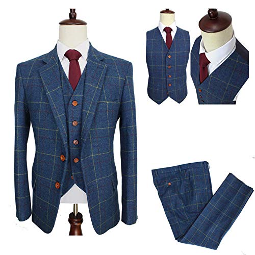 Mens Wool Blend Tweed Slim Fit Check Plaid Casual Dress Suit Separate Pant3