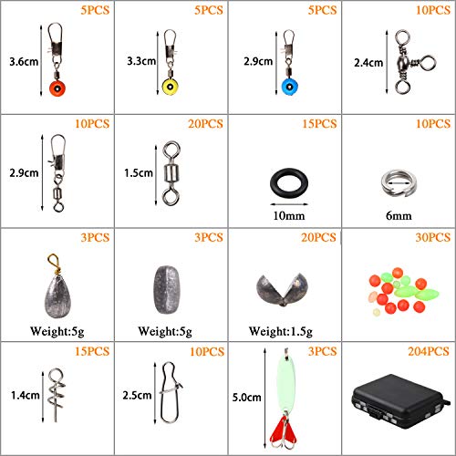 Angelzubehör-Set mit 204-teiligem Tackle Box Set inkl. Haken, Angelsinker, Drehknöpfe, Sinker Slides, Wacky O-Ringe… – Bild 5