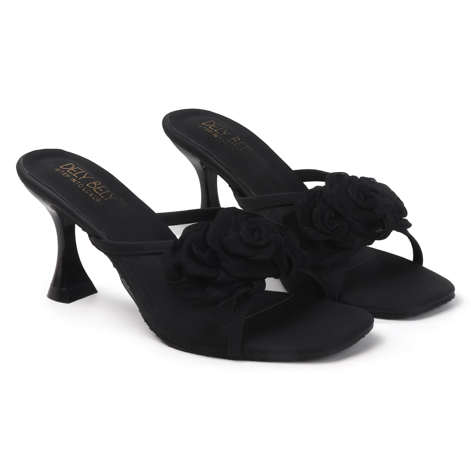 dely bely step into luxury Dely Bely Women’s Black Floral Embellished Heels | Stylish Slip-On Party Sandals with Comfortable Heel for Wedding, Festive & Casual Wear-picture-47