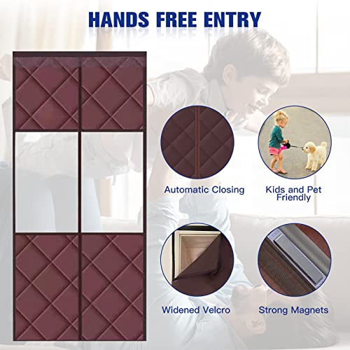 Magnetic Thermal Insulated Door Curtain, Insulation Screen Door With Visible Panels, Center Opening Hands Free Automatic Closing Weatherproof, Thick Durable Oxford Material, Fits Door Size 36" X 80" #TOP4