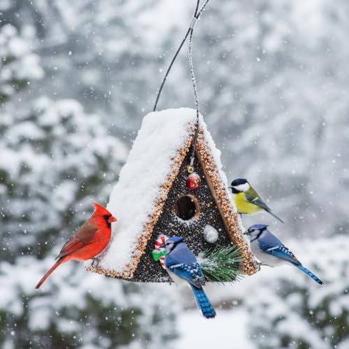Seeded Birdhouse Birdseeded Bird House Wood Wren Bird Houses Covered with Wild Birdfood Bird Feeders for Outside Hanging A Frame Birdhouse