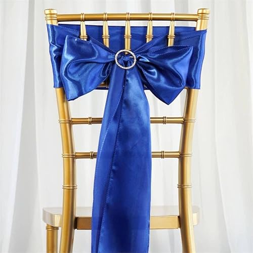 Efavormart 25pcs Royal Blue Satin Chair Sashes Tie Bows for Wedding Events Decor Chair Bow Sash Party Decoration Supplies 6 x106