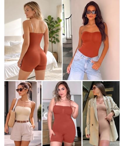 Image of SHAPERX Strapless Shortie Bodysuit for Women Tummy Control Shapewear Seamless Sculpt Body Shaper with Removable Straps