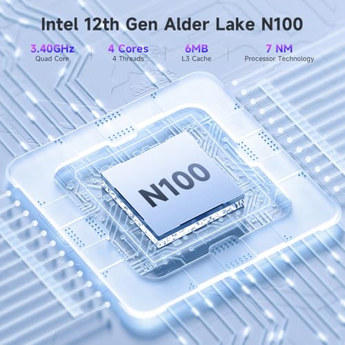 Image of Mini PC,Intel 12th Alder Lake N100 Mini Computer,16GB RAM 512GB SSD,Triple 4K Display /2*USB 3.0 /Dual WiFi /Bluetooth /Full Function Type-C /Dual LAN /Support 64GB RAM and 2TB SSD Extensions