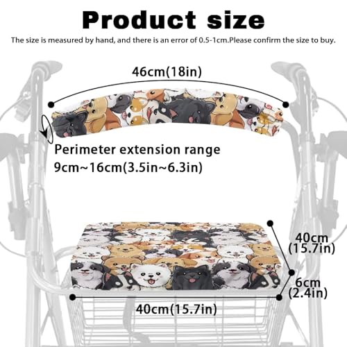 Image of Cute Dog Rollator Accessories Soft Rollator Walker Seat and Backrest Covers Universal Soft Walkers Seat Covers for Seniors Women Men