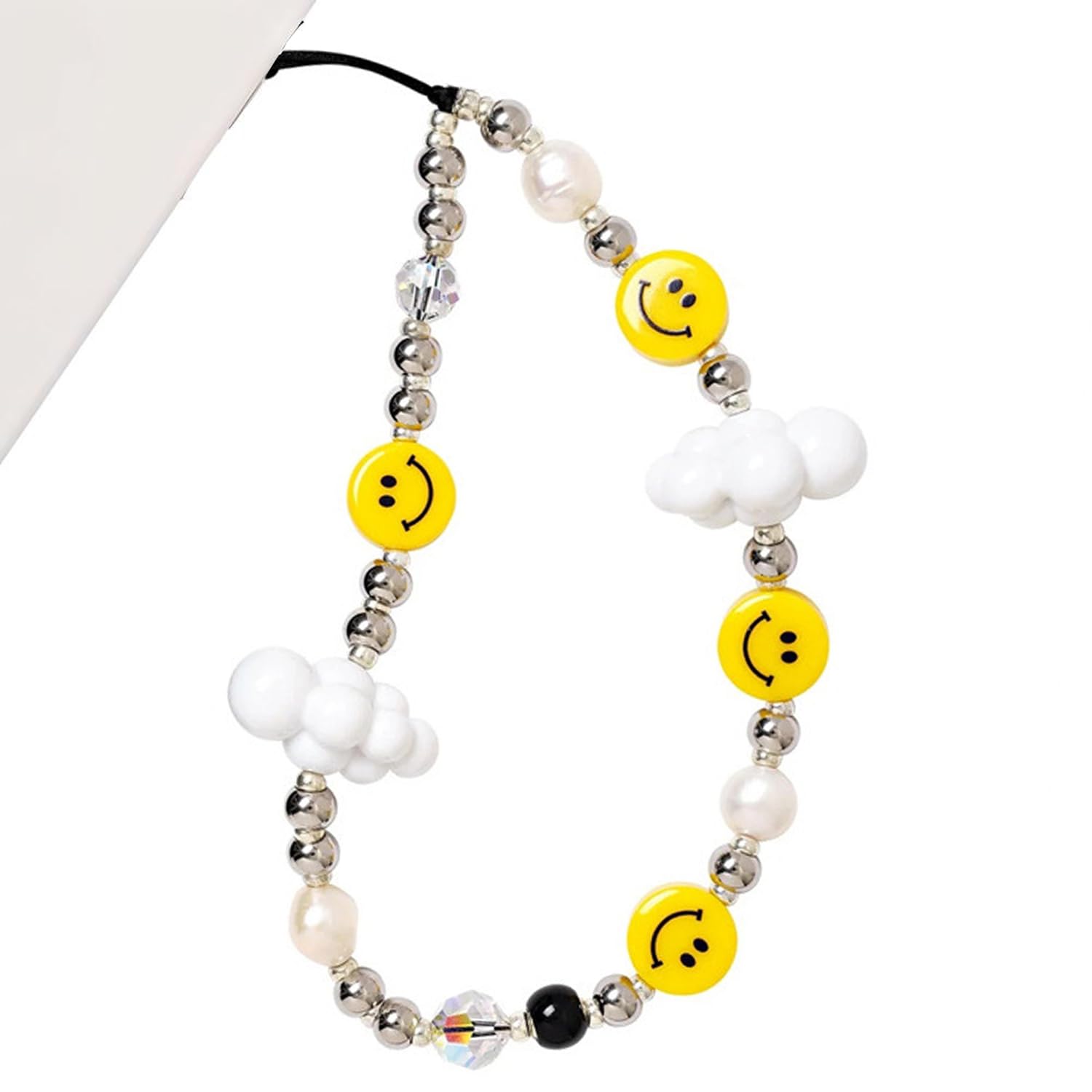 WCCH Beaded Phone Charm Y2K Kawaii Handmade Acrylic Phone Lanyard Wrist Strap for Camera Bag Airpods Keychain Charm Gold and White Pearls — view 33