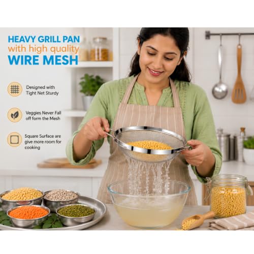 Image of Rakesh Gold Stainless Steel Strainer & Colander | Steel Channi /Chalni for Washing & Straining Rice, Fruits, Vegetables, Wheat & Puran Poli | Regular Size Puran Jali