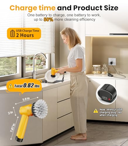 Image of Battery Electric Spin Scrubber Q4, Handheld Scrubber for Cleaning with Display, Power Dish Scrubber with 5 Heads, Shower Cordless Cleaning Brush for Bathroom /Sink /Window