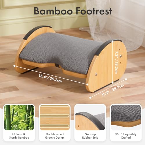 Amazer Bamboo Under Desk Footrest with Cushion 3-in-1, Reversible Ergonomic Rocking Foot Rest for Under Desk at Work, Adjustable Foot Stools with Washable Cover, Desk Leg Rest for Home Office - Image 3