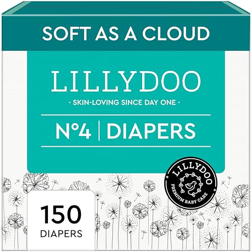 Image of LILLYDOO Disposable Baby Diapers, Size 4 (20+ lbs), 150 Count, Absorbent Leak Protection, Ultra Soft, Sensitive Skin, Hypoallergenic, Fragrance-Free, Dermatologist Tested