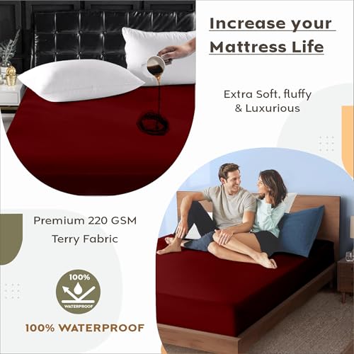 Image of Ayka 100% Waterproof Cotton Terry Mattress Protector Double Size Breathable Hypoallergenic Noiseless Ultra Soft Fitted Bed Protector 72x48 inch Mattress Cover /Bed Cover (Maroon, Double (72 * 48 inch))