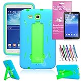 EpicGadget Case Shockproof Hybrid Case with Build In i Kickstand Protective Cover for Samsung Tablet Galaxy Tab 3 Lite 7.0 - (Blue and Green)