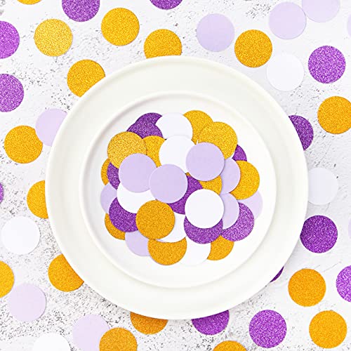 Image of White Purple-Gold Party Decorations Confetti - 300pcs Glitter Graduation Mothers Day Table Confetti Woman Girl Birthday Party Decoration Bridal Baby Shower Wedding Paper Dot Lasting Surprise
