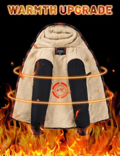 Image of MAGNIVIT Men's Flannel Jacket Plaid Fleece Button Hoodie Jackets Shirt | pure cutton,5 pocket,adjustable drawstring hood,casual,work,outdoor