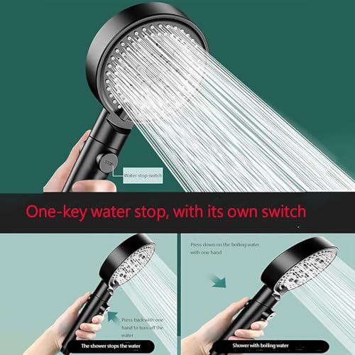 Regadera de 6 funciones con ducha manual, alta presión, color negro, desmontable miniatura 4