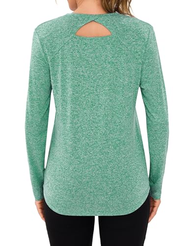 Wayleb Camiseta Deportiva de Mujer con Manga Larga Cuello Redondo Tejido Transpirable y de Secado Rápido para Fitness Running y Pilates