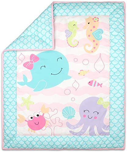 The Peanutshell Sea Sweeties Pink And Blue Crib Bedding Sets For Baby Girls | 4 Piece Nursery Set | Crib Comforter, Fitted Crib Sheet, Crib Skirt With Plush Whale #TOP1
