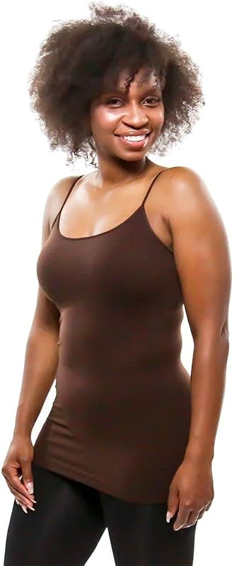Camisole for Women Spaghetti Strap, Skinnytees Basic Skinny Camisole Scoop Neck Tank Top - Dark Brown, One Size image 5