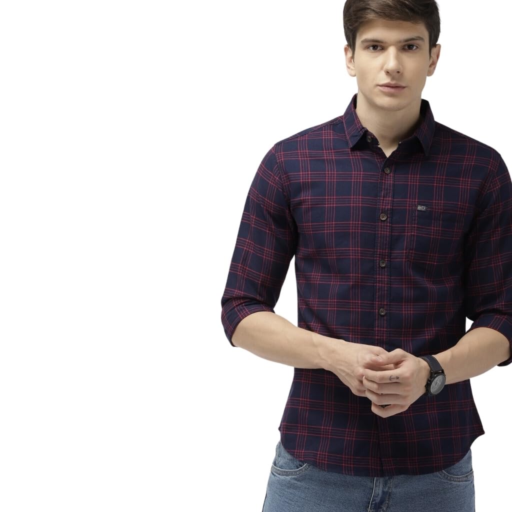 The Indian Garage Co Men's Slim Shirt (0719-SH06-11- Navy Blue Medium)