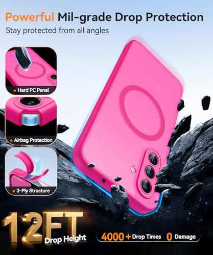 Image of CANSHN Designed for Samsung Galaxy A17-5G Case [Full Camera Protection] [Compatible with Magsafe] Translucent Matte Back Protective Phone Cover, Hot Pink