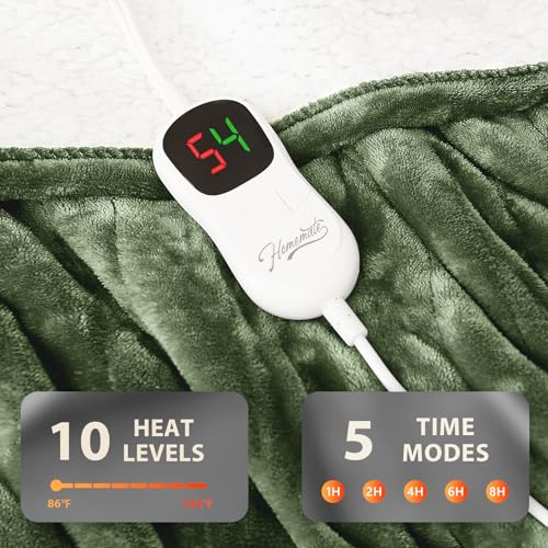 Image of Homemate Electric Heated Blanket Full Size - 72 inchx84 inch Heating Bed Blankets Throw with 8 Hours Auto Off 10 Heating Levels Fast Heating Over-Heated Protection Soft Warm Flannel Bed ETL Certified Green