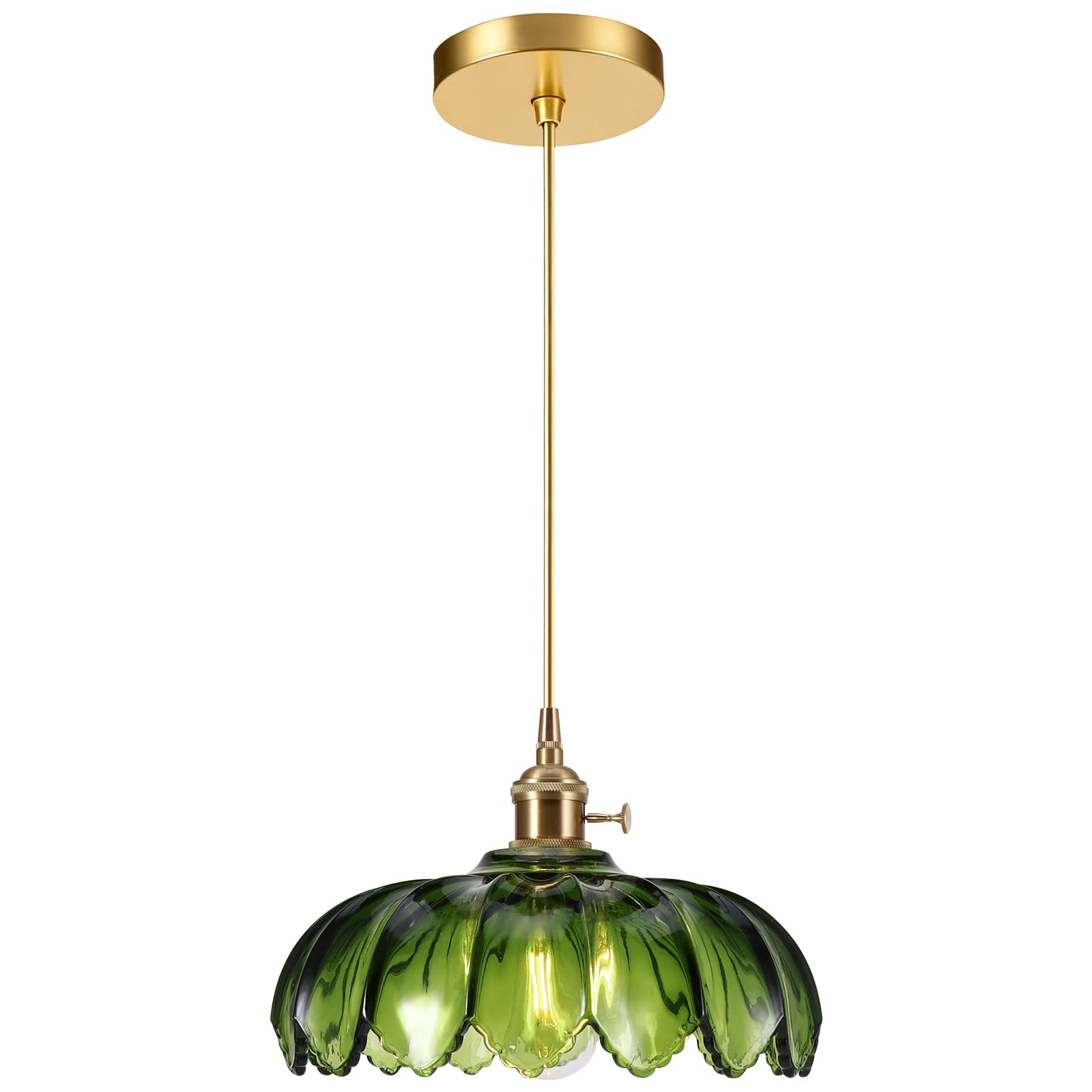 Vintage Pendant Light Shade, Green Glass Pendant Light Shade,E27 Hanging Ceiling Lights, Crystals Pendant Lights for Kitchen Island Bedroom Hallway Study Room Coffee Bar(Bulb not included) (Green)