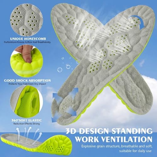Image of Skicuff 8 Pairs 4D Cloud Insoles for Men Women, Soft Inserts Foam Cushioned Insoles Breathable Anti-Fatigue Inserts for Pain Relief, Sports Walking, Trim to Fit(Men,US 7.5-10.5,Green)