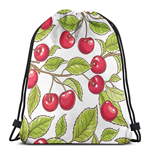 Lsjuee Cherry BranchDrawstring Mochila Deportes Fitness Mochila Impermeable Hombres y Mujeres Riñonera Travel Yoga Beach School