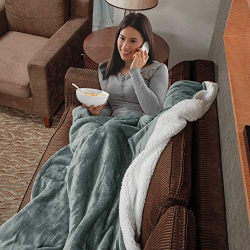 EIUE Polyester Sherpa Fleece Bed Blanket,Soft Thick Nap Blanket Quilt for Sofa, Bed, Office and Outdoor Travel,Warm Fluffy Throw Blanket for Adult and Kids(Darkgray, 60X80)