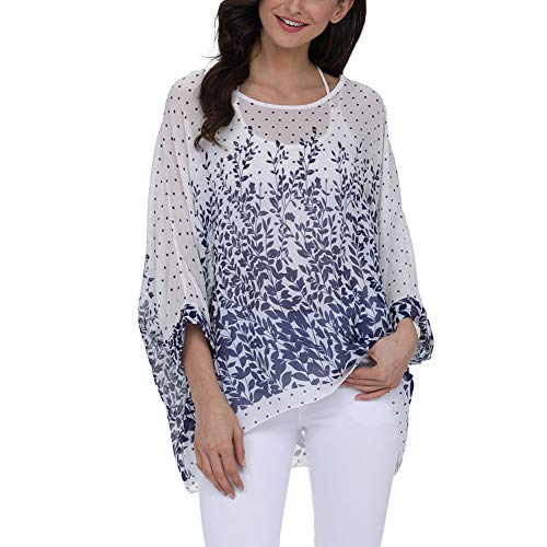 Image of Ckikiou Plus Size Batwing Flowy Semi Sheer Chiffon Blouse Tunic for Women Summer Floral Print Boho Beach Cover ups
