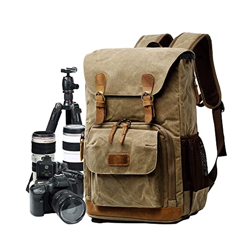 YUHAN Kameratasche, Canvas SLR DSLR Kamera Rucksack Große Kapazität Front Open Wasserdicht Anti-Schock Kamera Rucksack Professionelle Kamera Objektiv Organizer Khaki