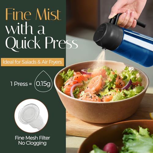 Image of YARRAMATE 16oz /470ml Light-Blocking Dark Oil Sprayer for Cooking (Black) | 2 in 1 Olive Oil Dispenser Bottle for Kitchen, Premium Blue Glass Oil Bottle, Food-Grade Oil Mister for Air Fryer, BBQ