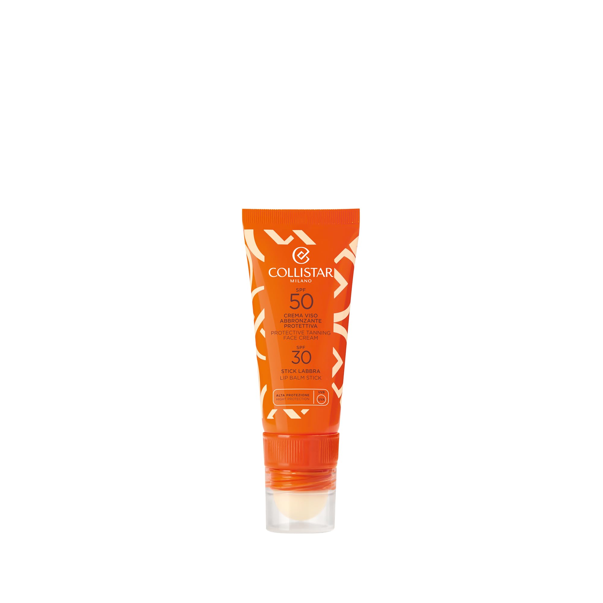 Collistar Schützende Bräunungs-Gesichtscreme SPF50 20 ml + Lippenpflegestift SPF30 3,2 ml, Hoher Sonnenschutz, Wasserfest, Feuchtigkeitsspendend, Reiseformat