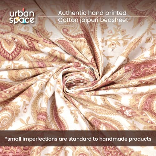 Image of Urban Space 100% Cotton Jaipuri Handblock Printed Double Bedsheet with 2 Pillow Covers, 200 TC Cotton Bedsheet (Size 90 x 100 inches, Rangmahal)